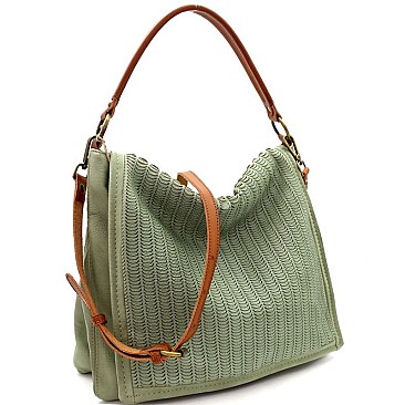 2Tone Perforated Rustic 2-Way Flap Satchel