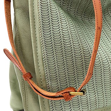 2Tone Perforated Rustic 2-Way Flap Satchel