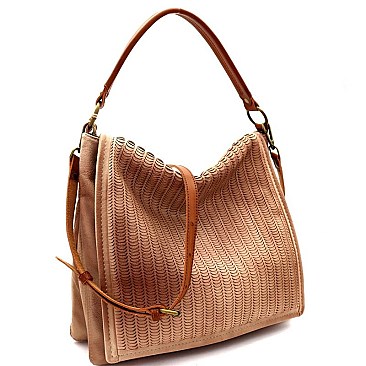 2Tone Perforated Rustic 2-Way Flap Satchel