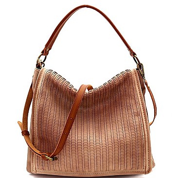 2Tone Perforated Rustic 2-Way Flap Satchel