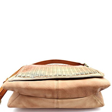 2Tone Perforated Rustic 2-Way Flap Satchel