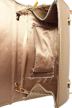 FASHION MULTI RHINESTONE FRONT PARTY CLUTCH WITH CHAIN