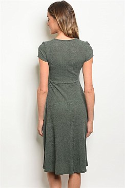 Ribbed Short Sleeves Lace Up Midi Dress - Pack of 6 Pieces