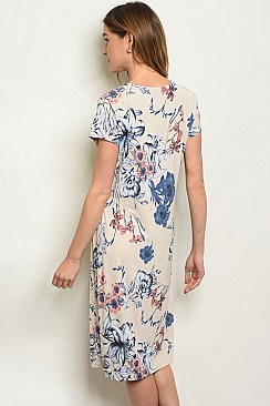 Front Gathered Scoop Neck Floral Midi Dress - Pack of 6 Pieces