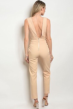 Sleeveless Deep Neckline Fitted Waist Lace up Sides Jumpsuit - Pack of 6 Pieces