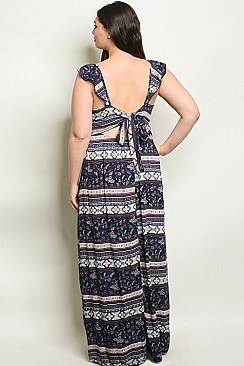 Plus Size Sleeveless Deep V-neck Printed Maxi Dress - Pack of 6 Pieces
