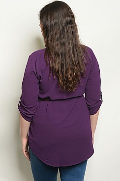Plus Size 3/4 Sleeve Belted Tunic Blouse - Pack of 6 Pieces