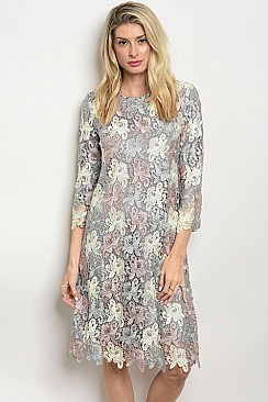 3Tone Full Lace 3/4 Sleeves Midi Dress - Pack of 6 Pieces