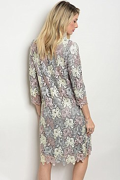 3Tone Full Lace 3/4 Sleeves Midi Dress - Pack of 6 Pieces