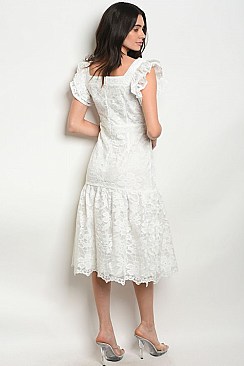 Flutter Sleeve Full Lace Midi Dress - Pack of 6 Pieces