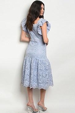 Flutter Sleeve Full Lace Midi Dress - Pack of 6 Pieces