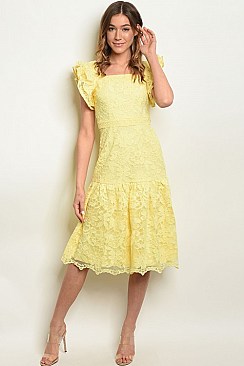 Flutter Sleeve Full Lace Midi Dress - Pack of 6 Pieces