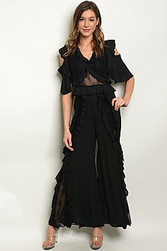 Cold Shoulder Ruffled Jumpsuit - Pack of 6 Pieces