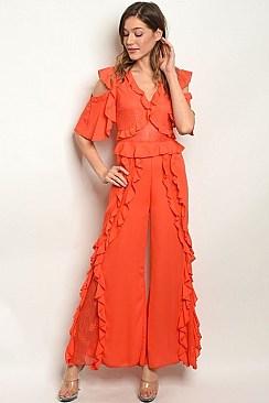 Cold Shoulder Ruffled Jumpsuit - Pack of 6 Pieces