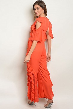 Cold Shoulder Ruffled Jumpsuit - Pack of 6 Pieces
