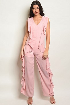 Sleeveless V-neck Ruffle Detail Jumpsuit - Pack of 6 Pieces