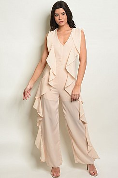 Sleeveless V-neck Ruffle Detail Jumpsuit - Pack of 6 Pieces
