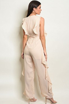 Sleeveless V-neck Ruffle Detail Jumpsuit - Pack of 6 Pieces