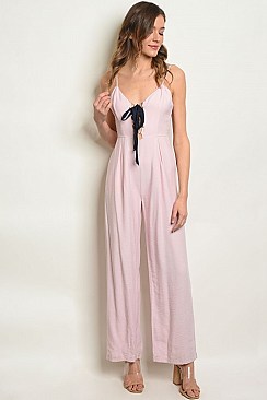 Sleeveless V-neck Lace up Detail Jumpsuit - Pack of 6 Pieces