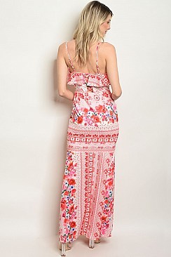 Sleeveless Scoop Neck Ruffled Detail Printed Maxi Dress - Pack of 6 Pieces