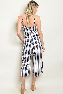 Sleeveless Scoop Neck Corset Waist Striped Jumpsuit - Pack of 6 Pieces