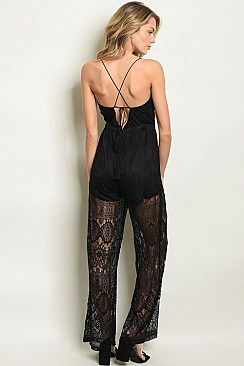 Sleeveless V-neck All Over Lace Jumpsuit - Pack of 6 Pieces