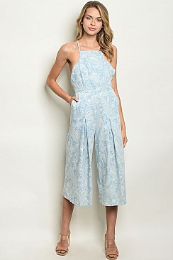 Sleeveless High Neck Printed Detail Cropped Jumpsuit - Pack of 6 Pieces
