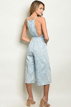 Sleeveless High Neck Printed Detail Cropped Jumpsuit - Pack of 6 Pieces