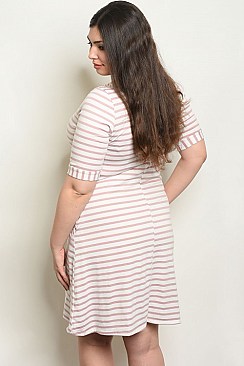 Plus Size Short Sleeve Mock Neck Striped Tunic Dress - Pack of 7 Pieces
