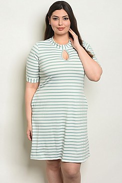 Plus Size Short Sleeve Mock Neck Striped Tunic Dress - Pack of 7 Pieces
