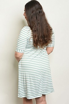 Plus Size Short Sleeve Mock Neck Striped Tunic Dress - Pack of 7 Pieces