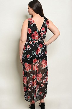 Plus Size Sleeveless V-neck Floral Mesh Dress - Pack of 6 Pieces
