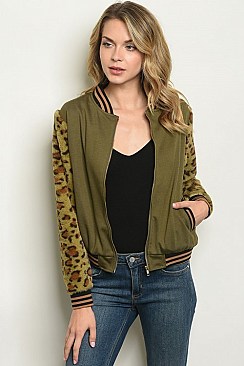 Long Sleeve Faux Fur Leopard Bomber Jacket - Pack of 6 Pieces