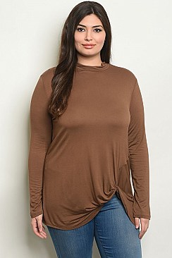 Plus Size Long Sleeve Knotted Detail Jersey Tunic Top - Pack of 6 Pieces
