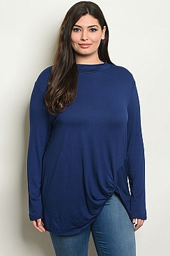 Plus Size Long Sleeve Knotted Detail Jersey Tunic Top - Pack of 6 Pieces