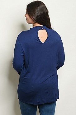 Plus Size Long Sleeve Knotted Detail Jersey Tunic Top - Pack of 6 Pieces