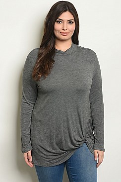 Plus Size Long Sleeve Knotted Detail Jersey Tunic Top - Pack of 6 Pieces
