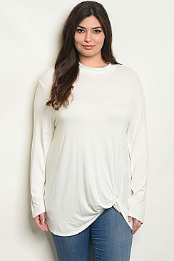 Plus Size Long Sleeve Knotted Detail Jersey Tunic Top - Pack of 6 Pieces