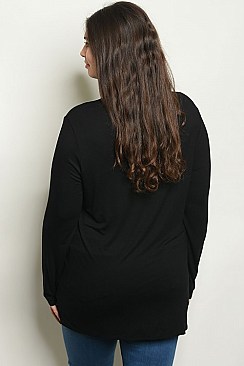 Plus Size Long Sleeve Knotted Detail Jersey Tunic Top - Pack of 6 Pieces