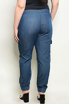 Plus Size Elastic Waistband Jogger Style Denim Chambray Pants - Pack of 6 Pieces