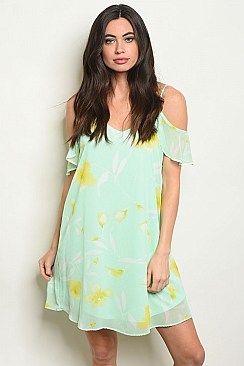 Short Sleeve Off The Shoulder Printed Tunic Dress - Pack of 6 Pieces