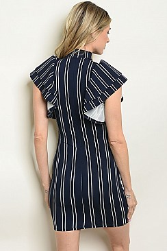 Sleeveless Ruffled Detail Keyhole Neckline Striped Dress - Pack of 6 Pieces