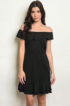 Short Sleeve Off The Shoulder Ruffled Tunic Dress - Pack of 7 Pieces