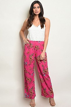 Lace Top Floral Print 2Tone Jumpsuit - Pack of 6 Pieces
