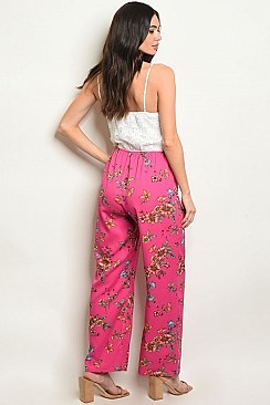 Lace Top Floral Print 2Tone Jumpsuit - Pack of 6 Pieces