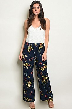 Lace Top Floral Print 2Tone Jumpsuit - Pack of 6 Pieces