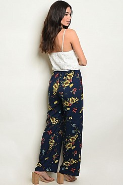 Lace Top Floral Print 2Tone Jumpsuit - Pack of 6 Pieces