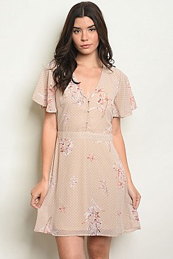 Short Sleeve V-neck Tie Front Floral - Pack of 6 Pieces