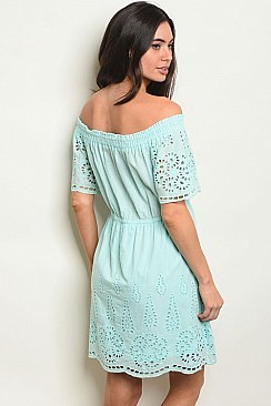 Short Sleeve Off The Shoulder Eyelet Tunic Dress - Pack 6 Pieces