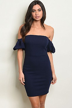 Short Puff Sleeve Off The Shoulder Bodycon Dress - Pack of 6 Pieces